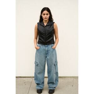 Vintage Leather Y2K Moto Biker Vest Grunge 90s Top Full Zip Medium Layering